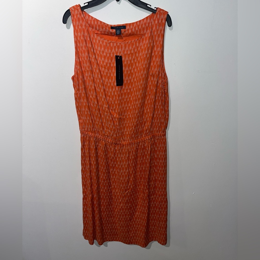 NWT Tommy Hilfiger Orange Pattern Sleeveless High Neck Dress